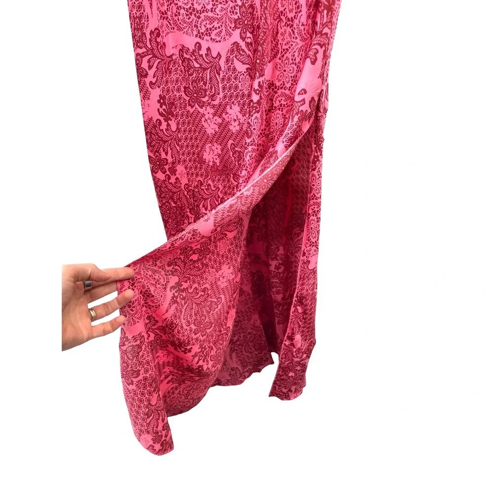 Free People Worth The Wait Bias slip maxi Dress Size XS cherry red pink satin